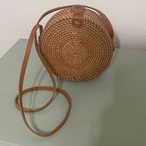 Woven Round Crossbody Bag in Tan